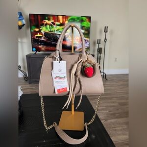 NWT Divina Firenze Italian Leather Taupe Mini Satchel w/Crossbody and Charms